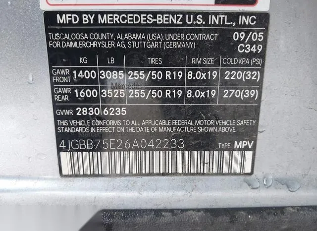 4JGBB75E26A042233 2006 2006 Mercedes-Benz ML 500- 4Matic 9