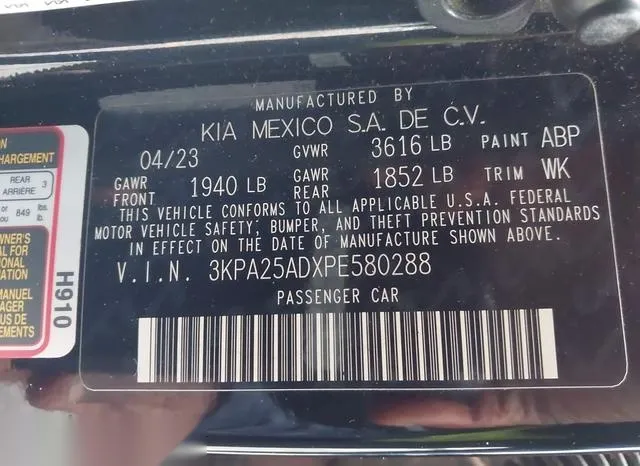 3KPA25ADXPE580288 2023 2023 KIA Rio- 5-Door S 9