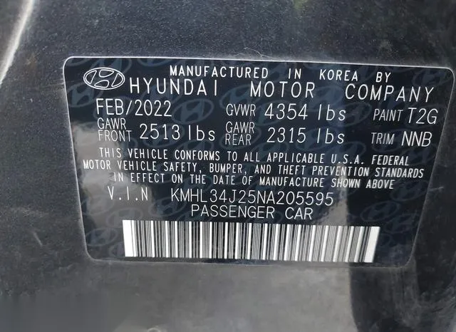 KMHL34J25NA205595 2022 2022 Hyundai Sonata- Limited 9