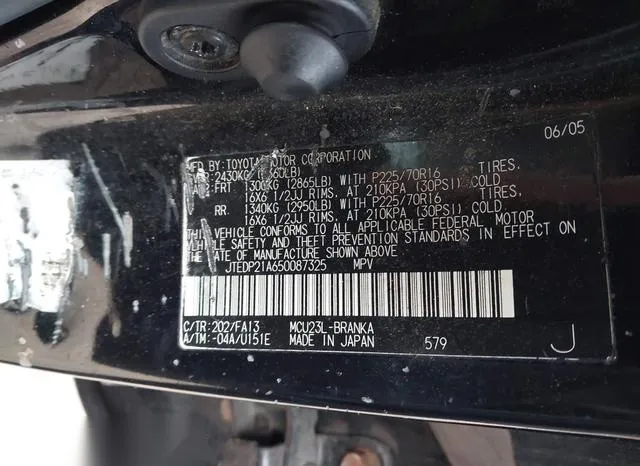 JTEDP21A650087325 2005 2005 Toyota Highlander- V6 9