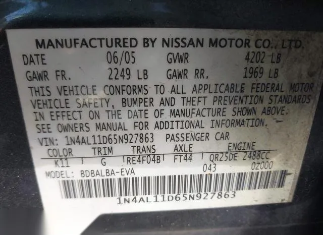 1N4AL11D65N927863 2005 2005 Nissan Altima- 2-5 S 9