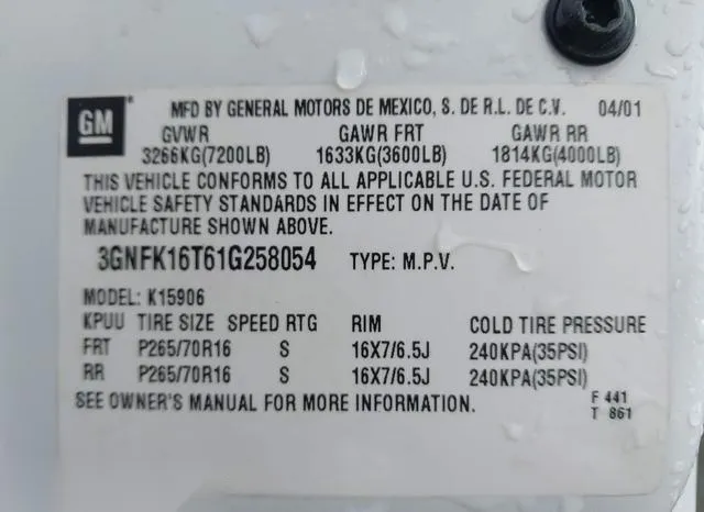 3GNFK16T61G258054 2001 2001 Chevrolet Suburban 1500- LT 9