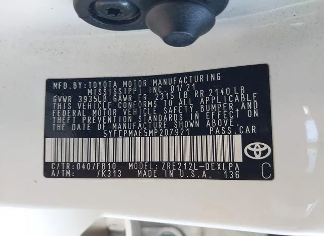 5YFEPMAE5MP207921 2021 2021 Toyota Corolla- LE 9