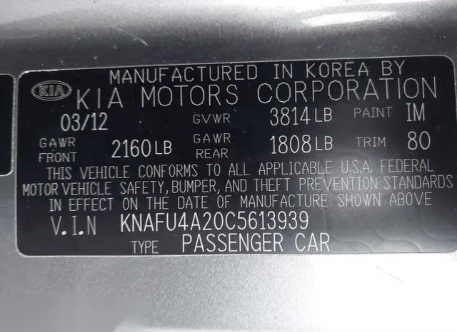 KNAFU4A20C5613939 2012 2012 KIA Forte- EX 9