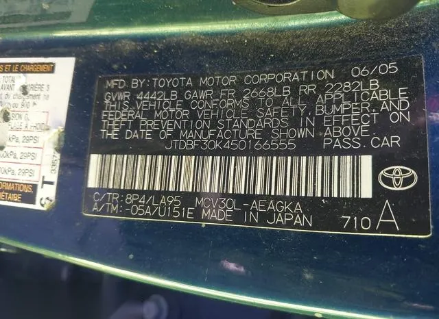 JTDBF30K450166555 2005 2005 Toyota Camry- Xle V6 9