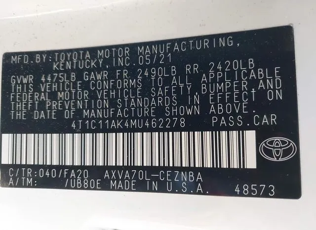 4T1C11AK4MU462278 2021 2021 Toyota Camry- LE 9