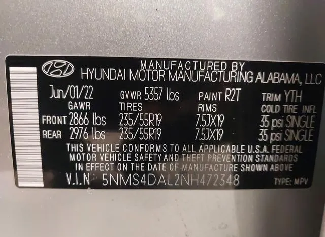 5NMS4DAL2NH472348 2022 2022 Hyundai Santa Fe- Limited 9