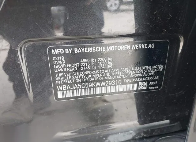 WBAJA5C59KWW29310 2019 2019 BMW 5 Series- 530I 9