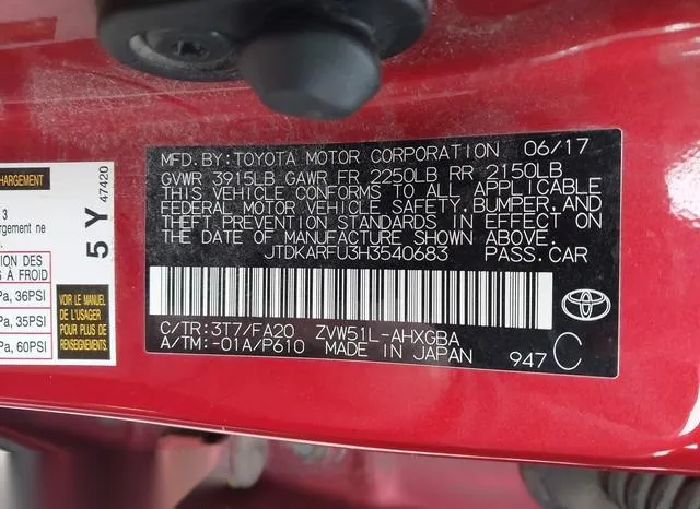 JTDKARFU3H3540683 2017 2017 Toyota Prius- Three 9