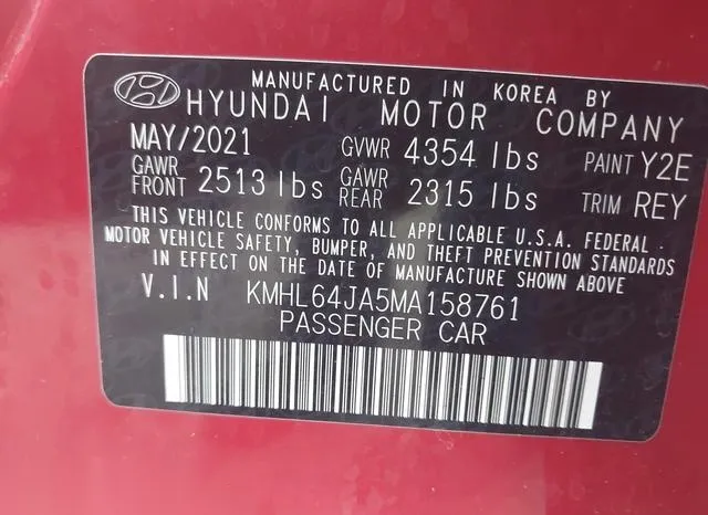 KMHL64JA5MA158761 2021 2021 Hyundai Sonata- Sel 9