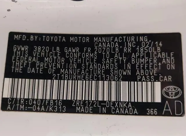 2T1BURHE6EC113062 2014 2014 Toyota Corolla- LE 9