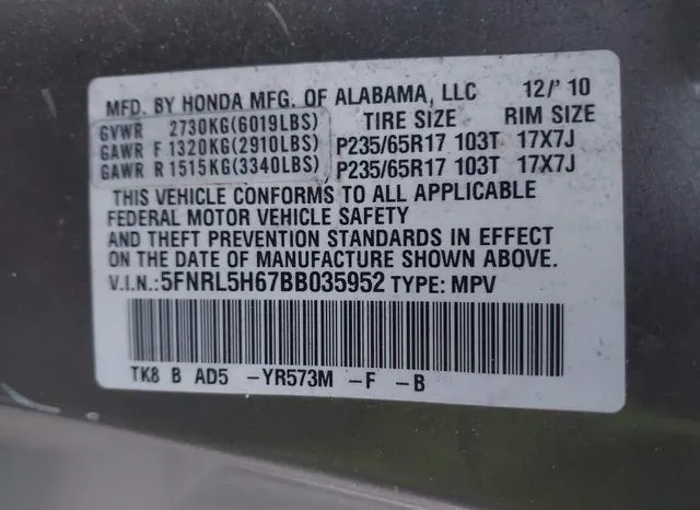 5FNRL5H67BB035952 2011 2011 Honda Odyssey- Ex-L 9