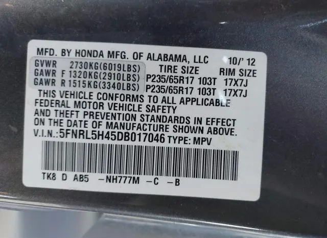 5FNRL5H45DB017046 2013 2013 Honda Odyssey- EX 9