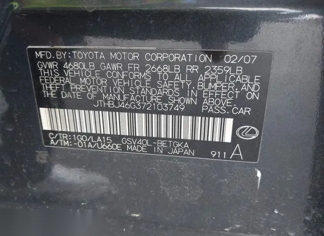 JTHBJ46G372103749 2007 2007 Lexus ES- 350 9