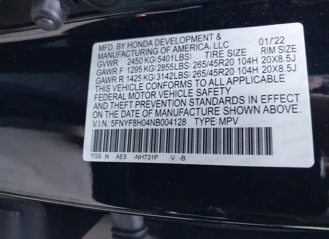 5FNYF8H04NB004128 2022 2022 Honda Passport- Elite 9