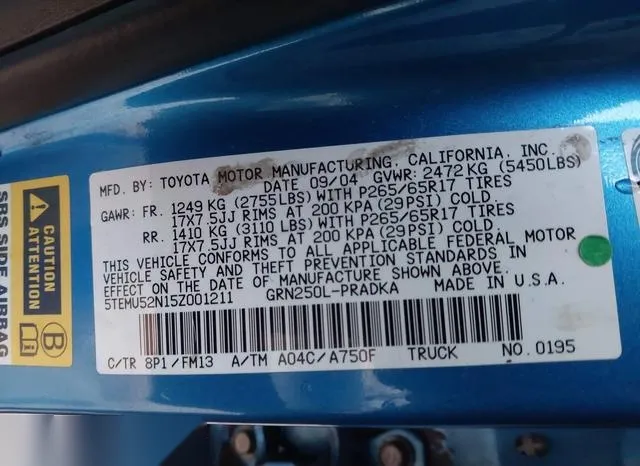 5TEMU52N15Z001211 2005 2005 Toyota Tacoma- Double Cab Long Bed 9