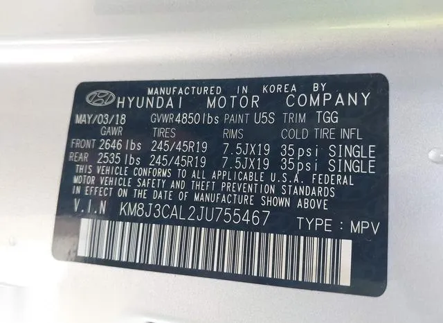 KM8J3CAL2JU755467 2018 2018 Hyundai Tucson- Sport 9