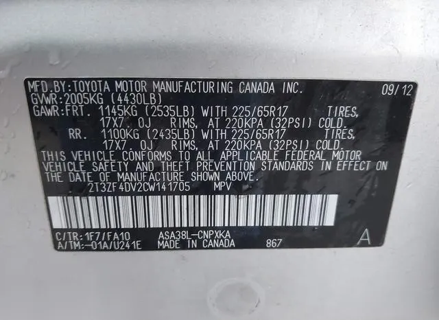 2T3ZF4DV2CW141705 2012 2012 Toyota RAV4 9