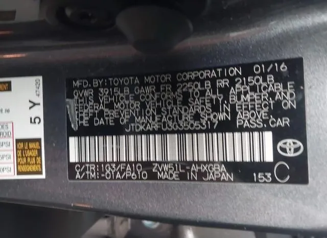 JTDKARFU3G3505317 2016 2016 Toyota Prius- Three 9