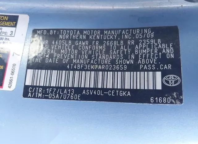 4T4BF3EK7AR023659 2010 2010 Toyota Camry- Xle 9