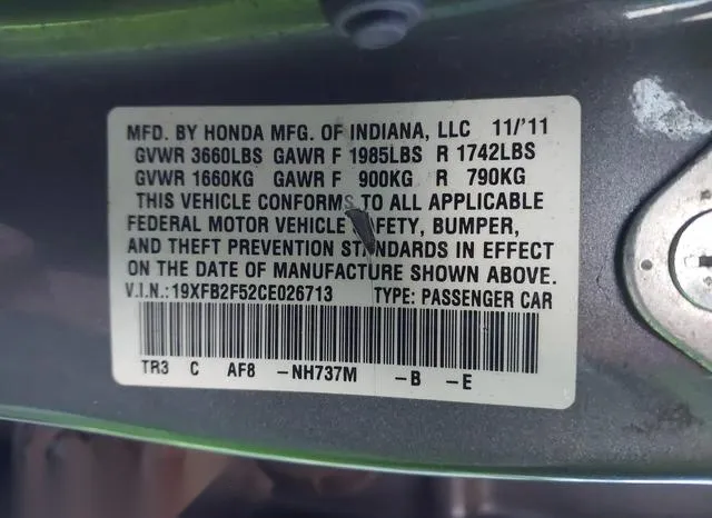 19XFB2F52CE026713 2012 2012 Honda Civic- Sedan LX 9