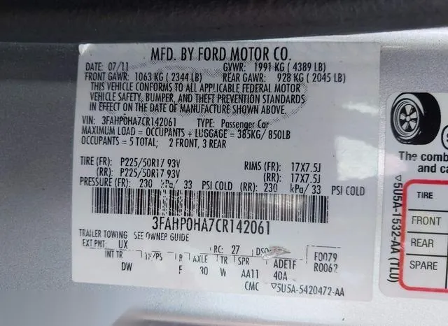 3FAHP0HA7CR142061 2012 2012 Ford Fusion- SE 9