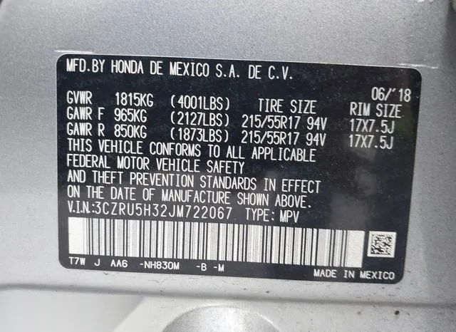 3CZRU5H32JM722067 2018 2018 Honda HR-V- LX 9