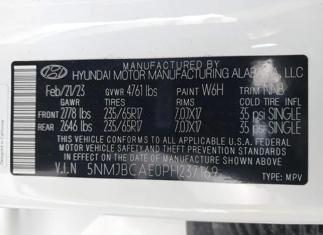 5NMJBCAE0PH237169 2023 2023 Hyundai Tucson- Sel 9