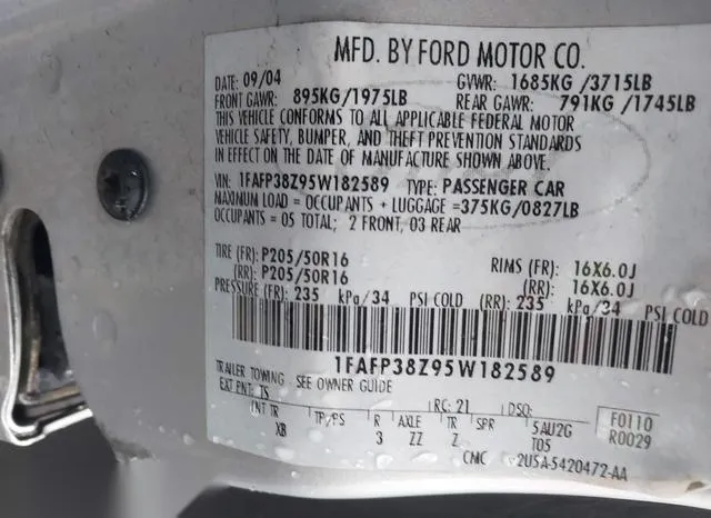 1FAFP38Z95W182589 2005 2005 Ford Focus- ZX4 9