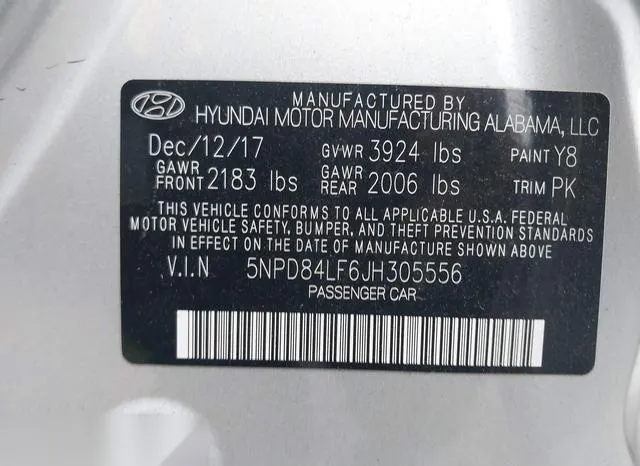 5NPD84LF6JH305556 2018 2018 Hyundai Elantra- Sel 9