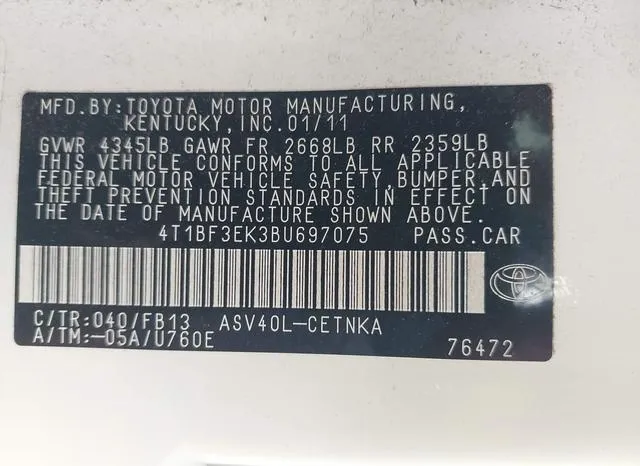 4T1BF3EK3BU697075 2011 2011 Toyota Camry 9