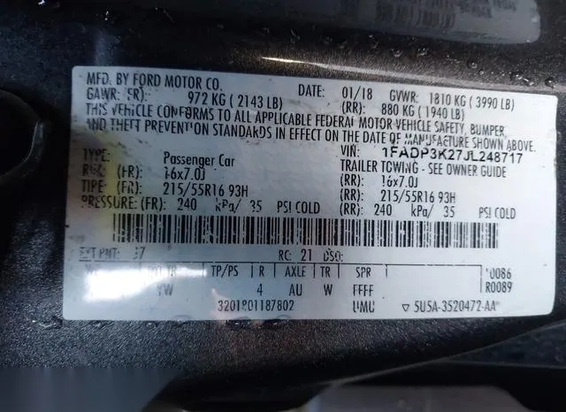 1FADP3K27JL248717 2018 2018 Ford Focus- SE 9