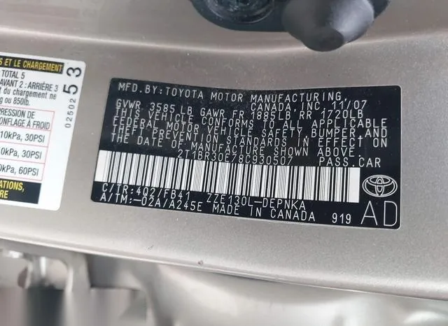 2T1BR30E78C930507 2008 2008 Toyota Corolla- LE 9