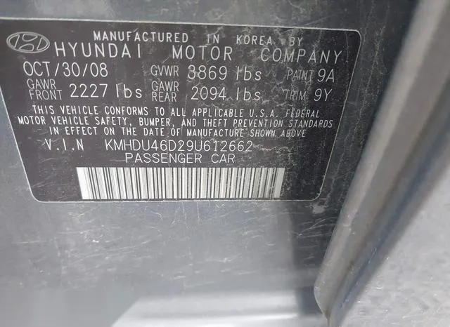 KMHDU46D29U612662 2009 2009 Hyundai Elantra- SE 9