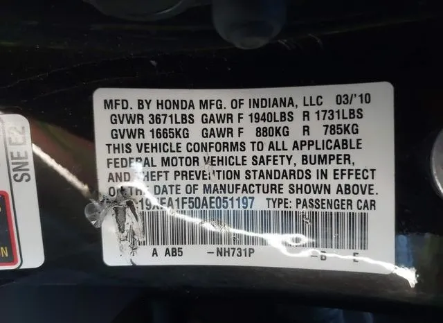 19XFA1F50AE051197 2010 2010 Honda Civic- LX 9