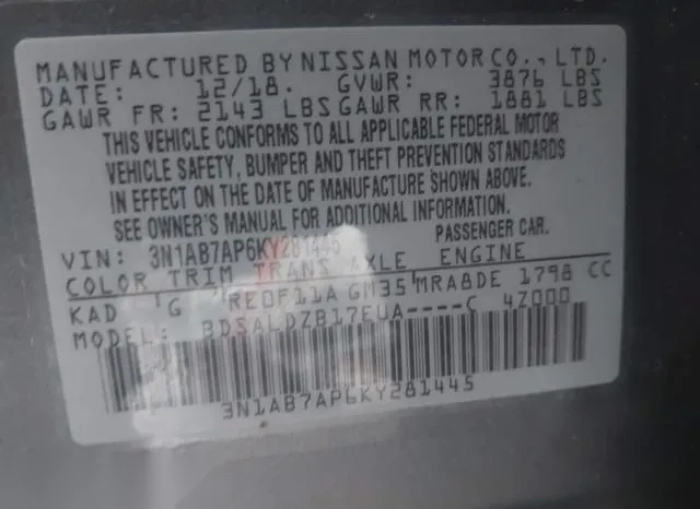 3N1AB7AP6KY281445 2019 2019 Nissan Sentra- SV 9