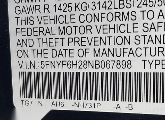 5FNYF6H28NB067898 2022 2022 Honda Pilot- Awd Special Edition 9