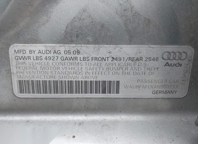 WAUBFAFLXAN000233 2010 2010 Audi A4- 2-0T Premium 9