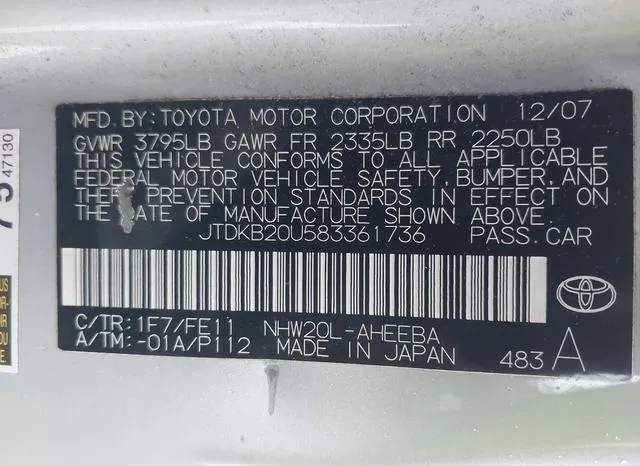 JTDKB20U583361736 2008 2008 Toyota Prius 9