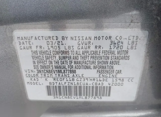 3N1CN8EV1ML877898 2021 2021 Nissan Versa- Sv Xtronic Cvt 9