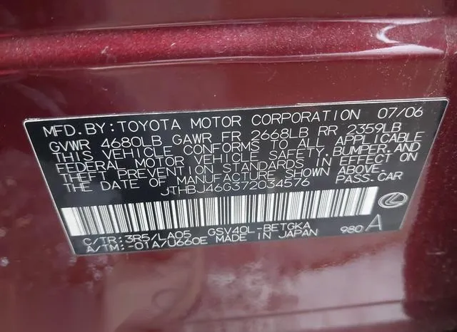 JTHBJ46G372034576 2007 2007 Lexus ES- 350 9