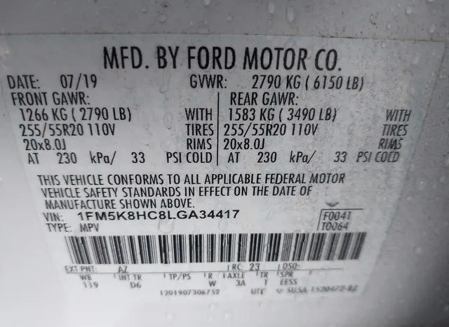 1FM5K8HC8LGA34417 2020 2020 Ford Explorer- Platinum 9