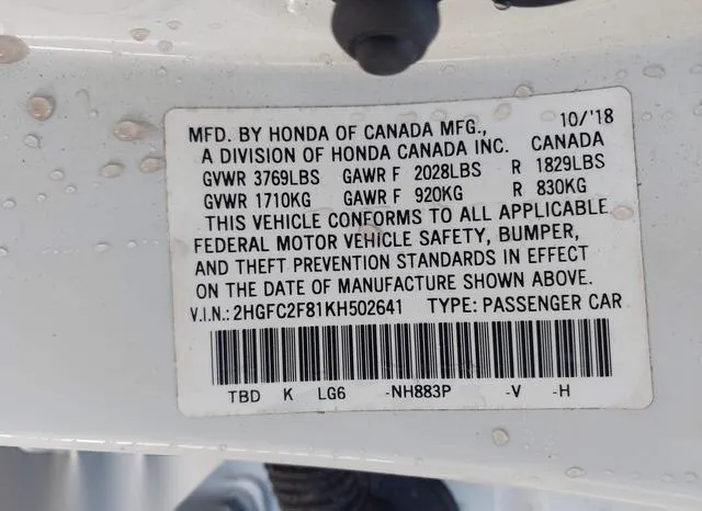 2HGFC2F81KH502641 2019 2019 Honda Civic- Sport 9