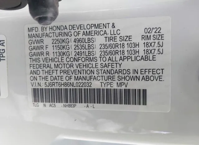 5J6RT6H86NL022032 2022 2022 Honda CR-V- Hybrid Ex-L 9