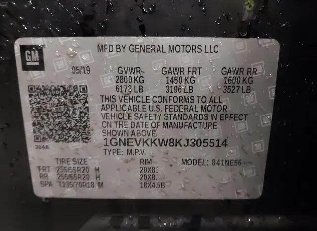 1GNEVKKW8KJ305514 2019 2019 Chevrolet Traverse- Premier 9