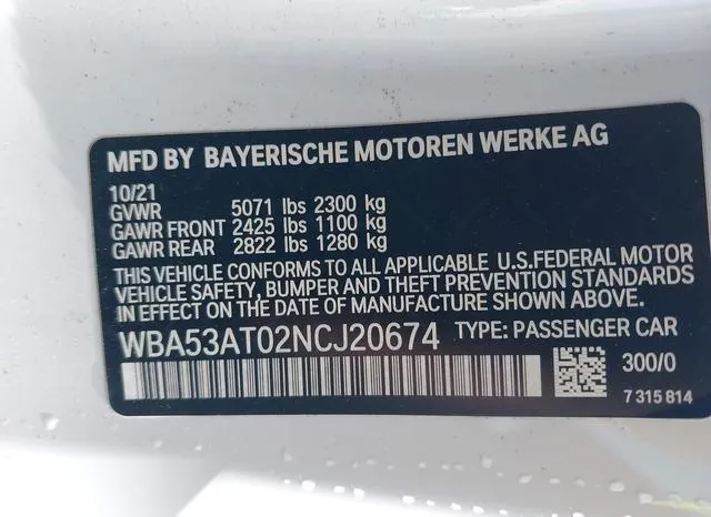 WBA53AT02NCJ20674 2022 2022 BMW 4 Series- M440I 9