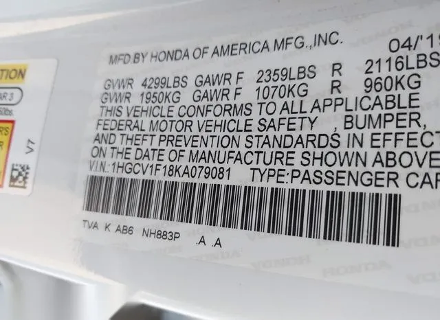 1HGCV1F18KA079081 2019 2019 Honda Accord- LX 9