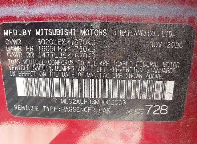 ML32AUHJ8MH002003 2021 2021 Mitsubishi Mirage- Carbonite Ed 9