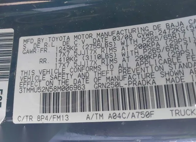 3TMMU52N58M006963 2008 2008 Toyota Tacoma- Double Cab Long Bed 9