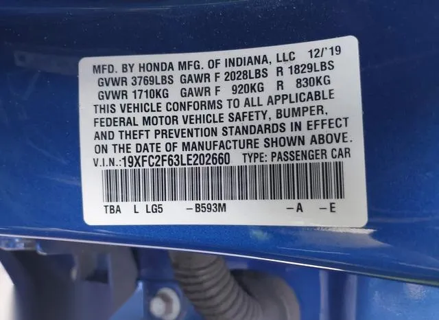 19XFC2F63LE202660 2020 2020 Honda Civic- LX 9